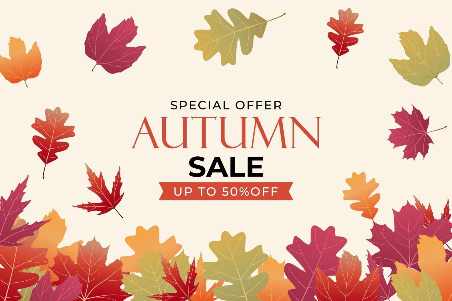 Shiny Autumn Leaves Sale Banner. Business Discount Card. vector