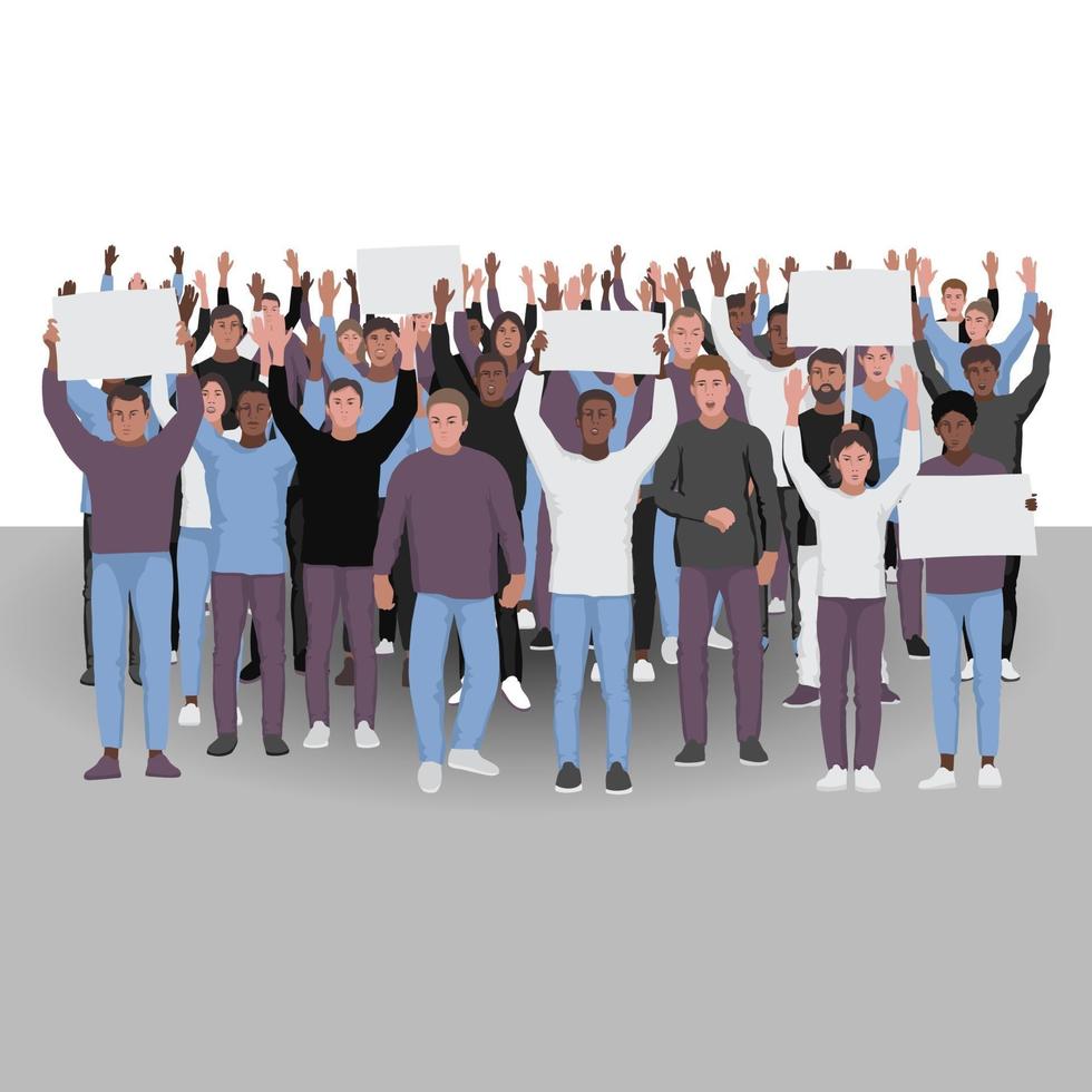 Protesting people with hands up. Public protest illustration vector