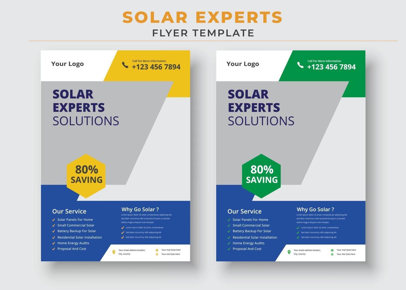 plantillas de folletos de energía solar verde, folletos de energía solar vector