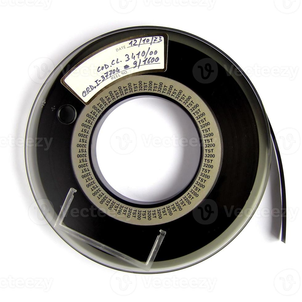 Tape reel over white photo