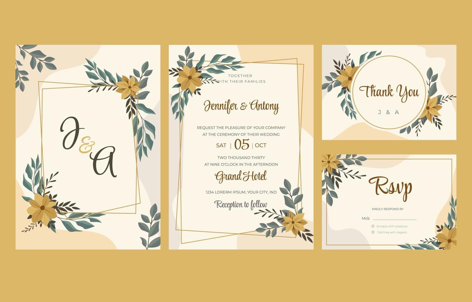 conjunto de invitación de boda floral vector