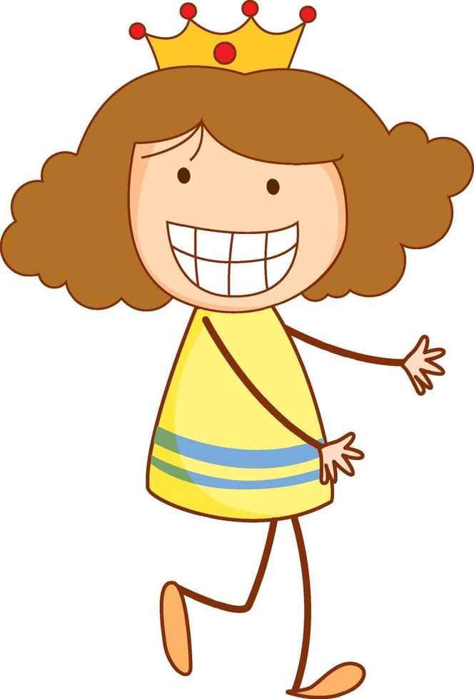 personaje de dibujos animados linda chica en estilo doodle dibujado a mano aislado vector