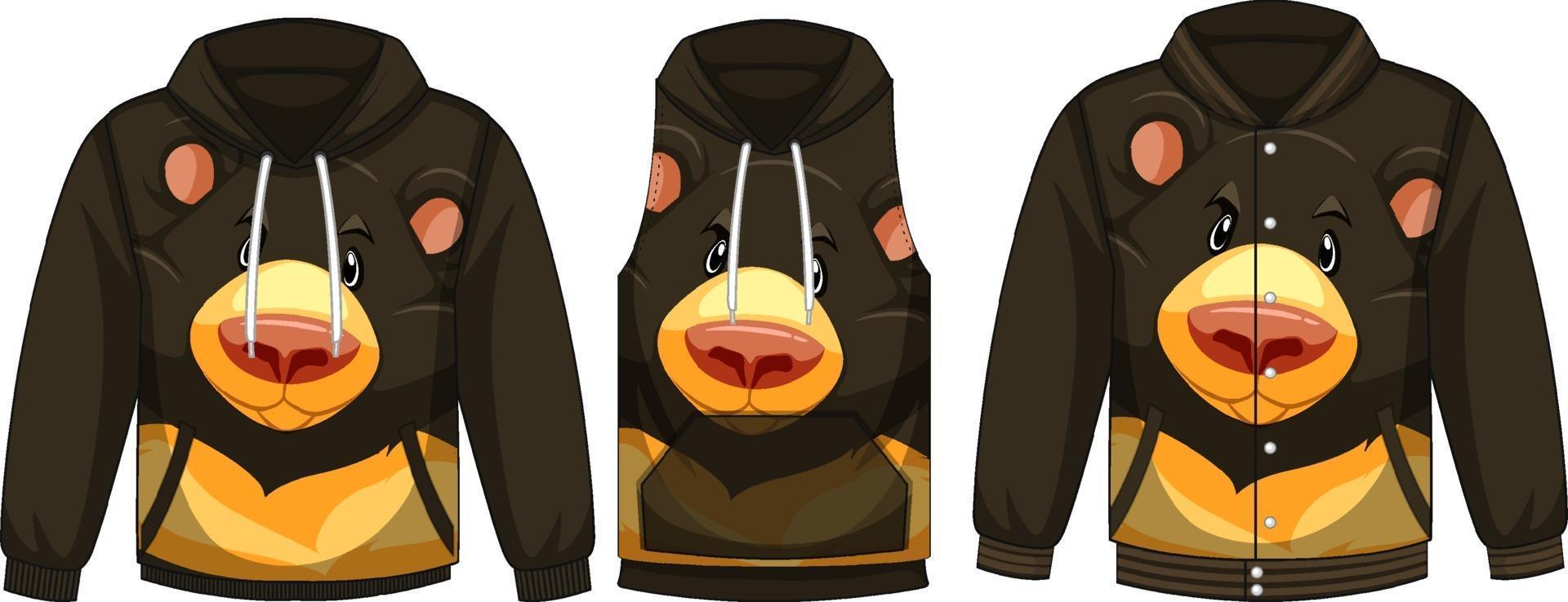 Set of different jackets with black bear template vector