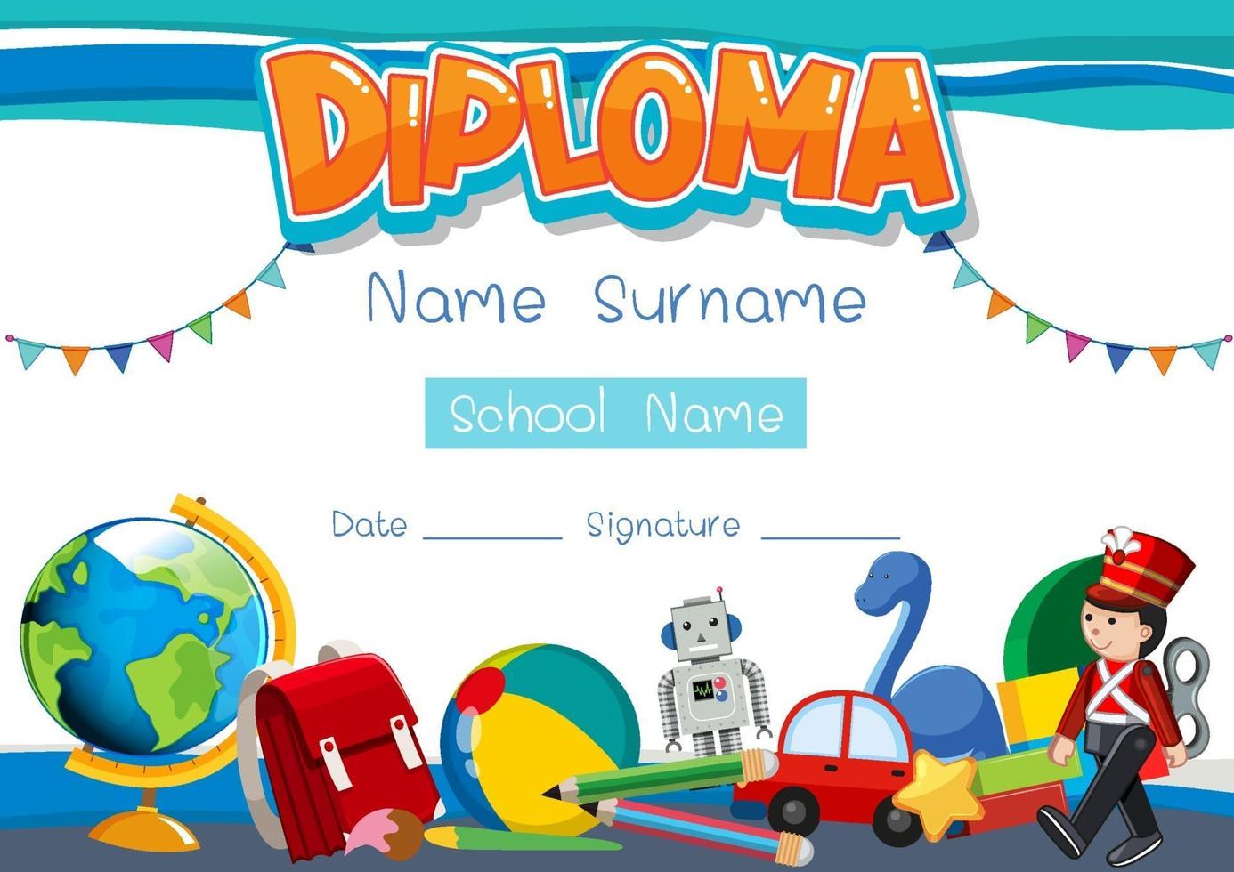 Diploma or certificate template for school kids vector