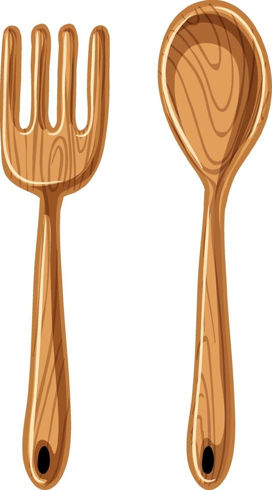 Wooden spoon with fork isolated on white background vector