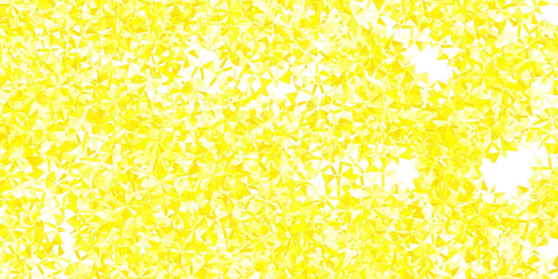 plantilla de vector amarillo claro con copos de nieve de hielo.