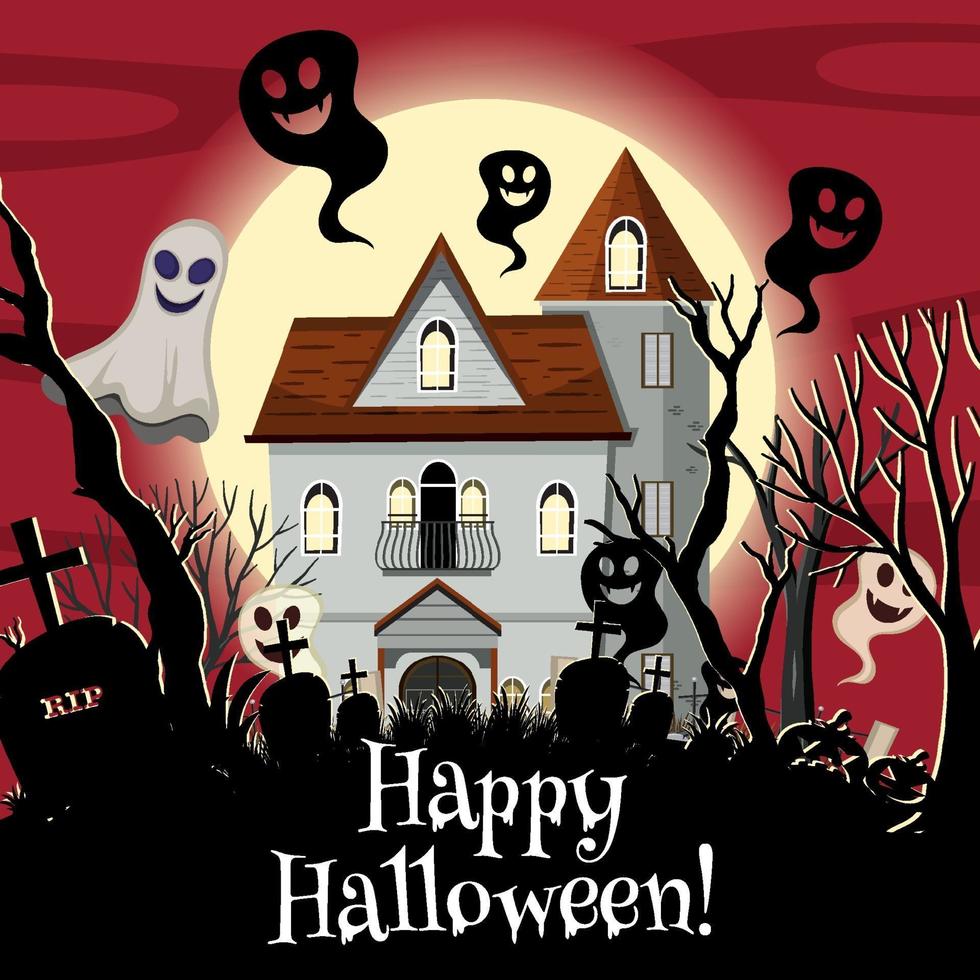 feliz halloween con mansión embrujada vector