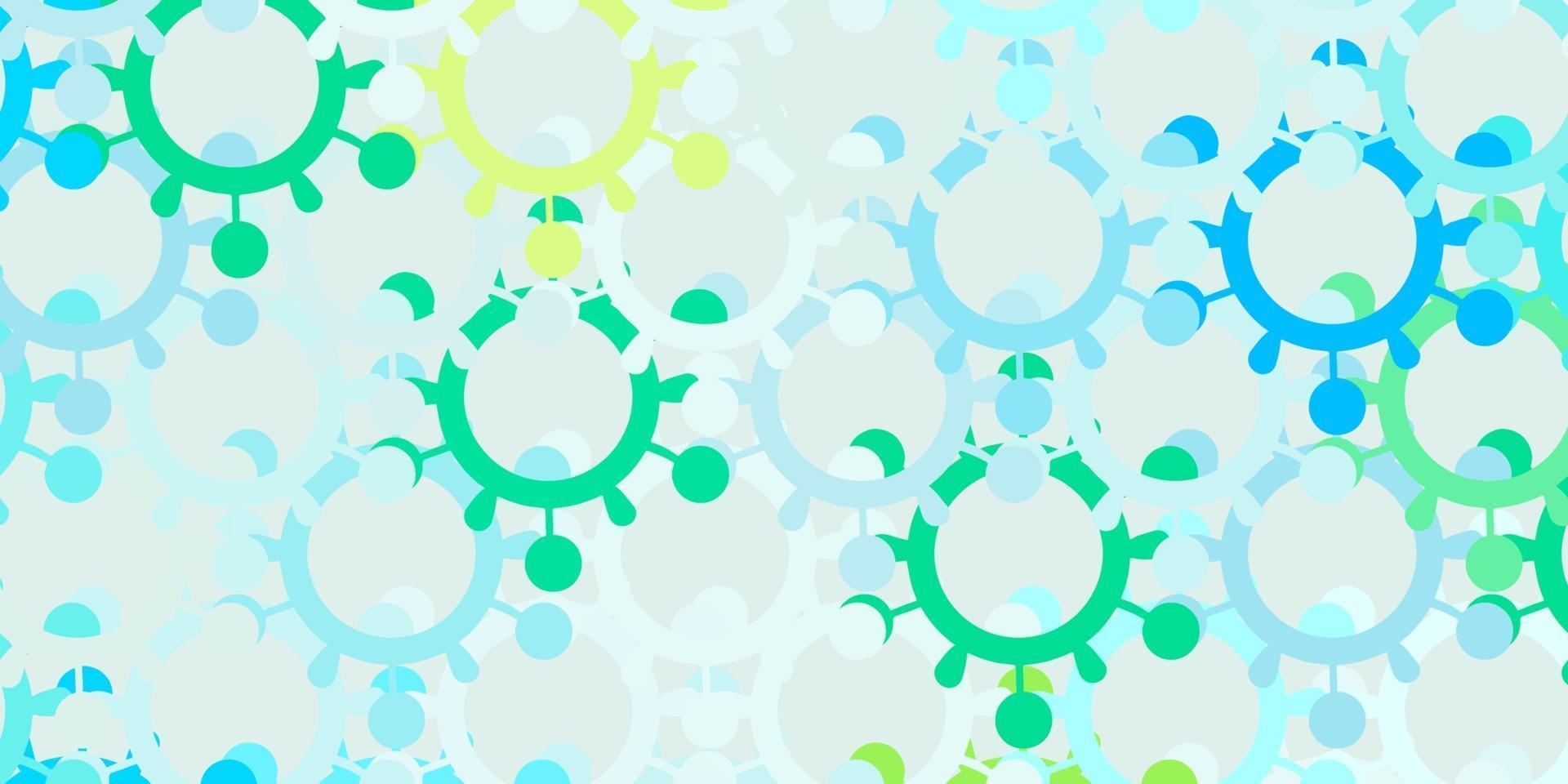 Light Blue, Green vector background with covid-19 symbols.