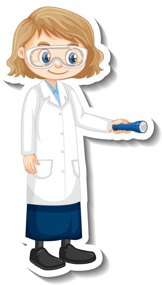 Scientist girl cartoon character holding torch vector