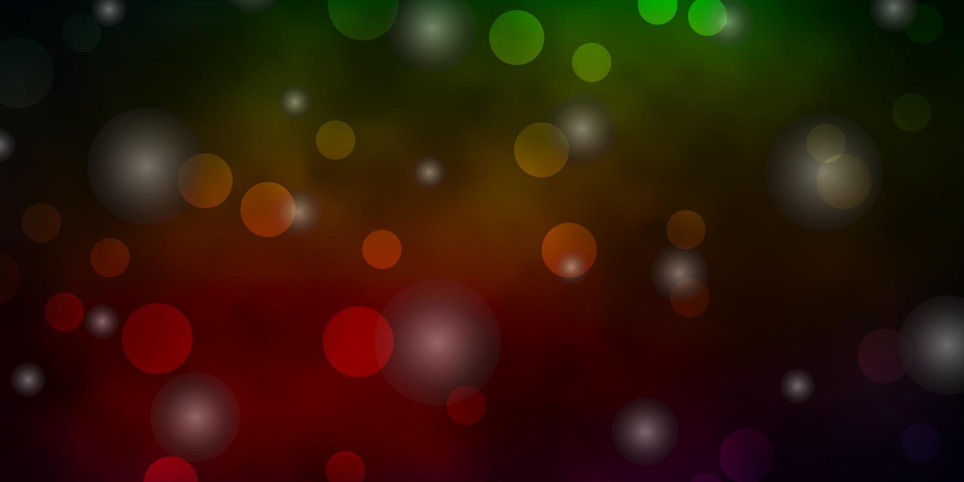 plantilla de vector verde oscuro, rojo con círculos, estrellas.