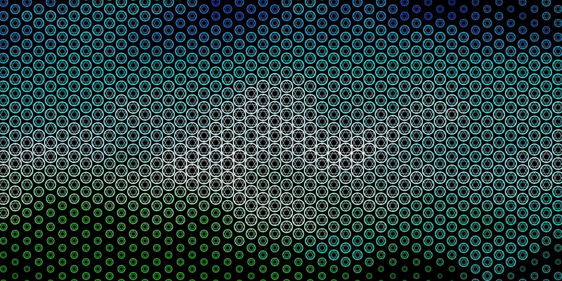 Dark Blue, Green vector background with occult symbols.