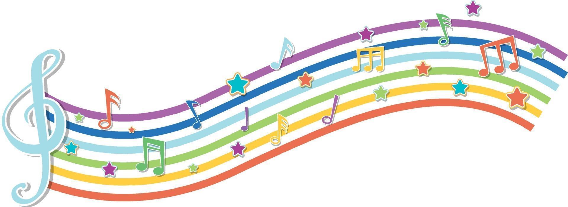 ola de arco iris con símbolos de melodía vector