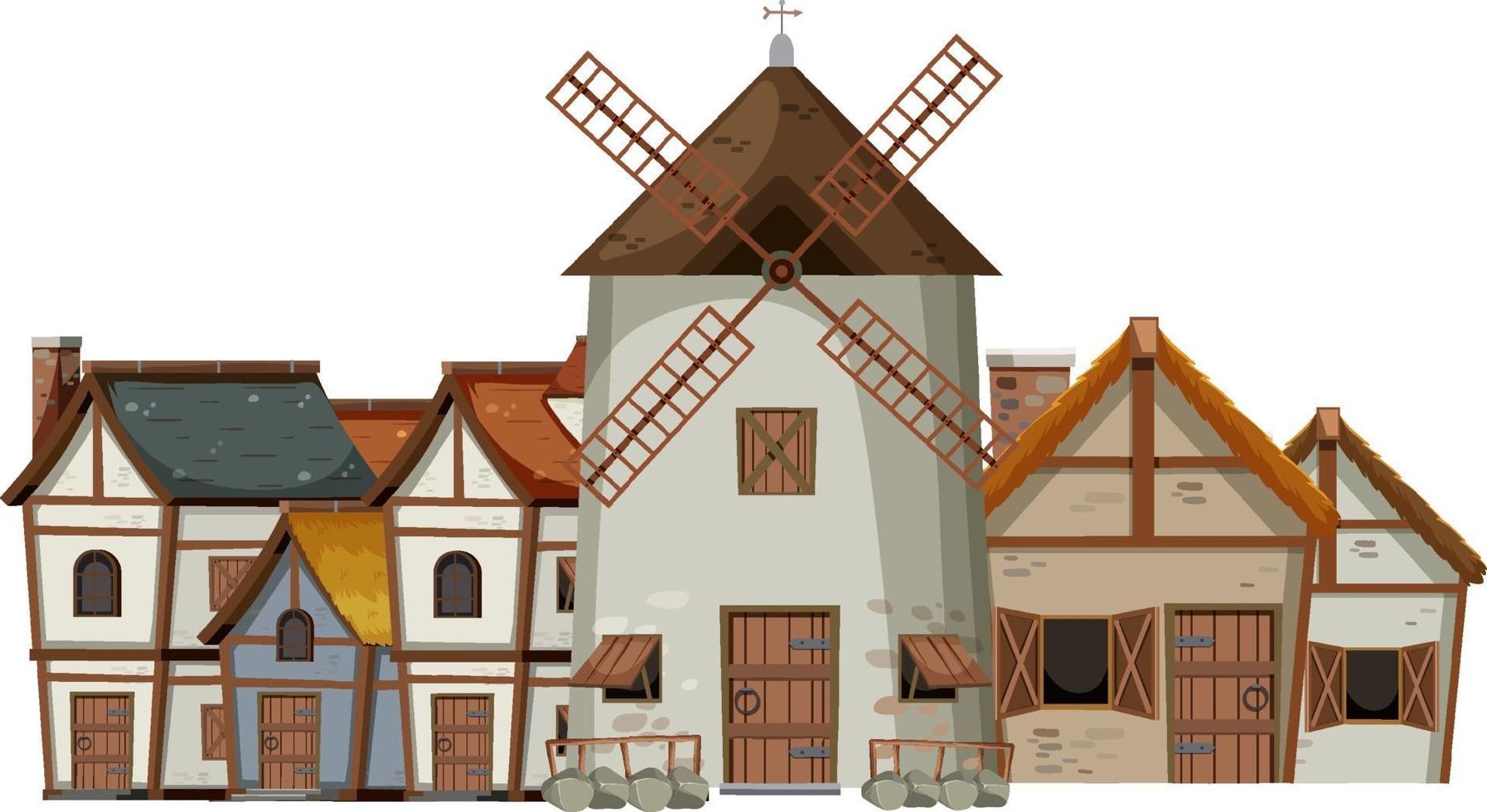 Ancient medieval village on white background vector