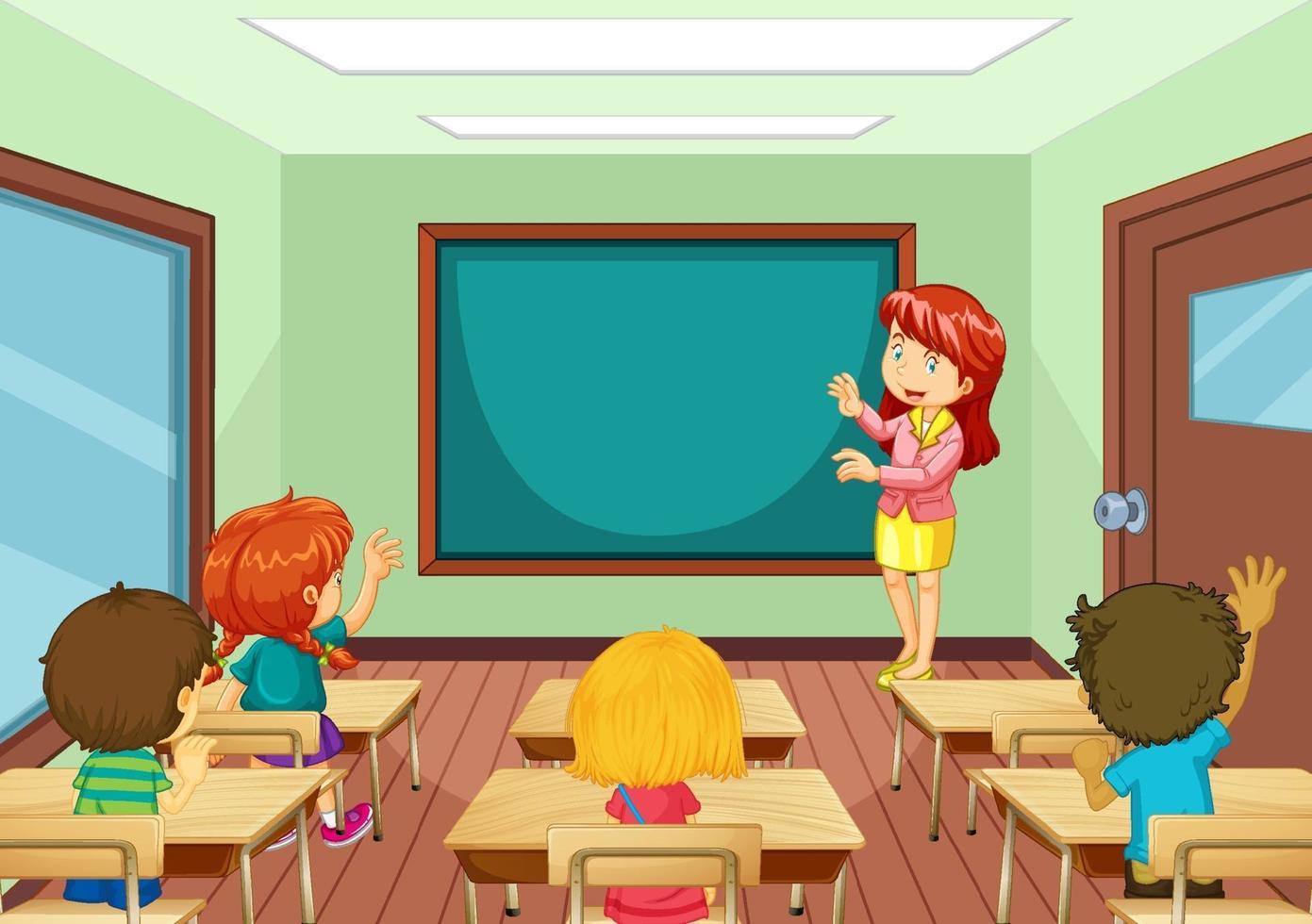 Teacher teaching students in the classroom scene vector
