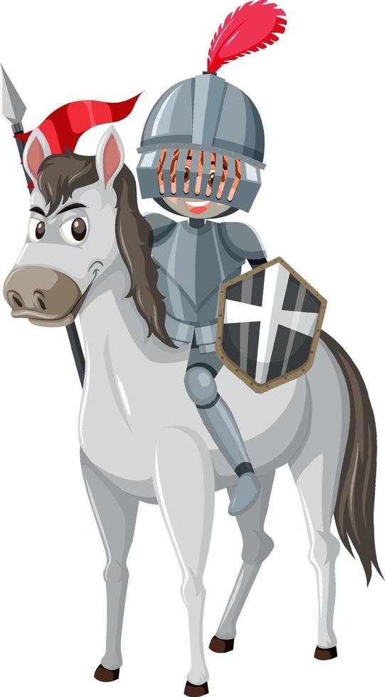 Knight riding horse cartoon character on white background vector