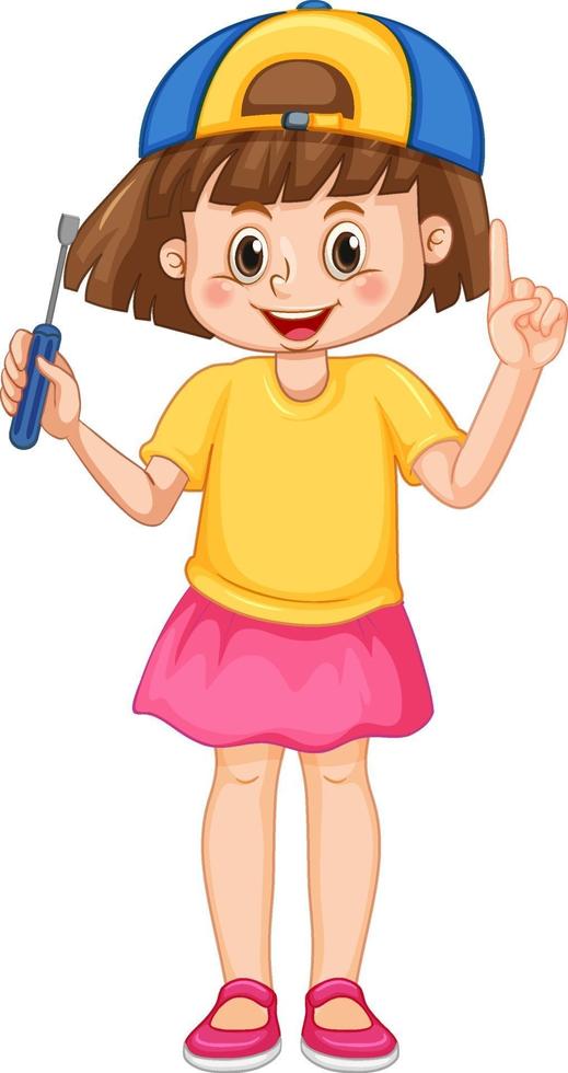 A girl holding screwdriver on white background vector