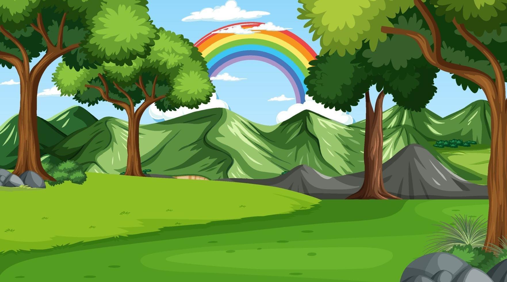 Nature scene background with rainbow in the sky vector