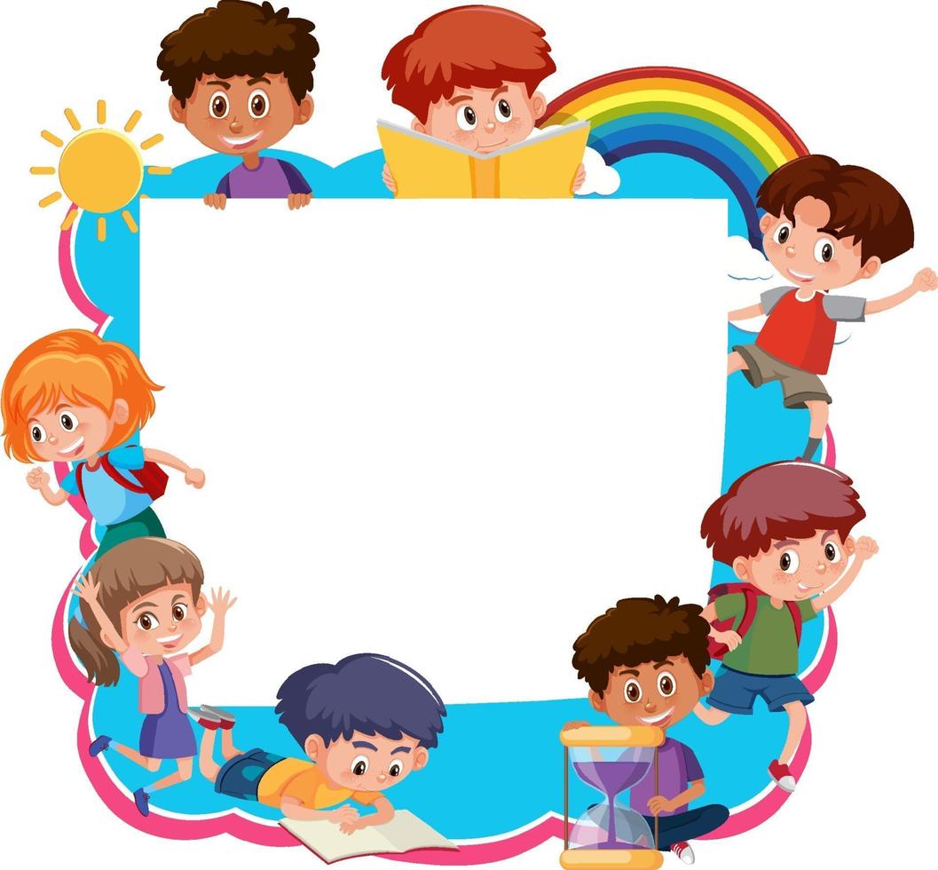 Frame template with school kids cartoon character vector