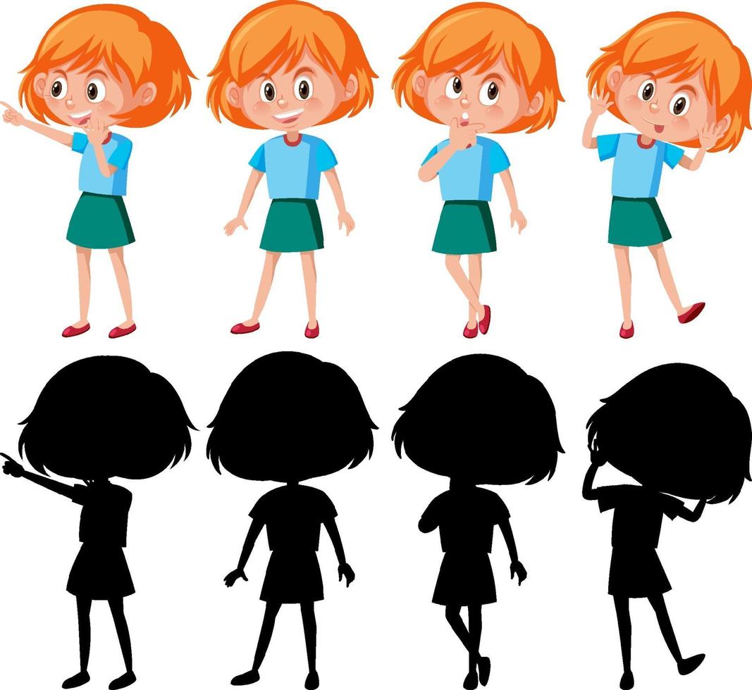 personaje de dibujos animados de una niña con diferentes poses vector