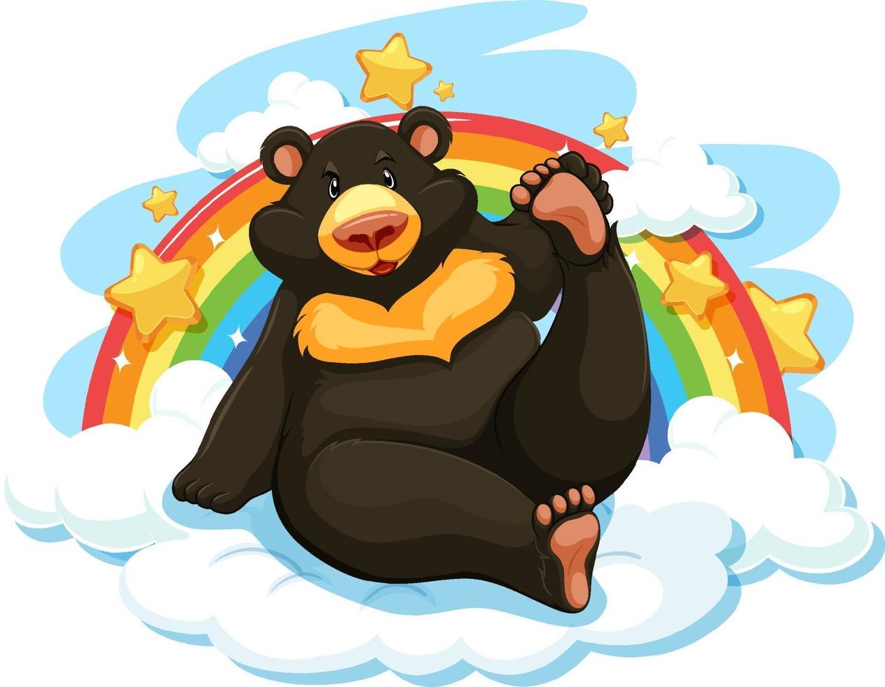 oso negro en la nube con arcoiris vector