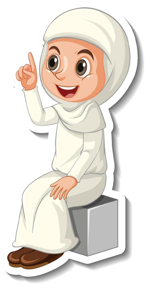 A sticker template with Muslim girl cartoon character vector