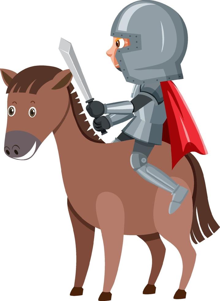 Knight riding horse cartoon character on white background vector