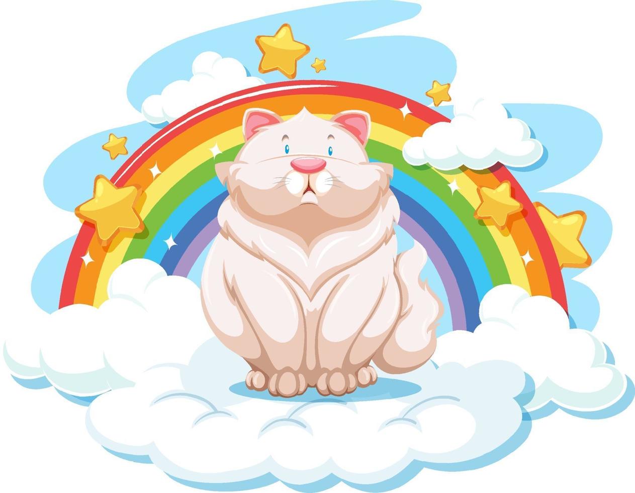 lindo conejo en la nube con arcoiris vector