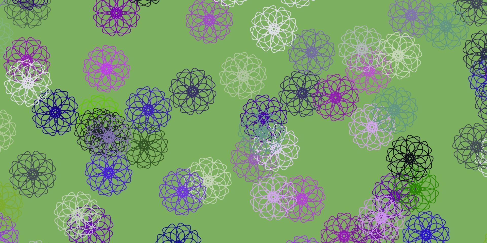 Fondo de doodle de vector rosa claro, verde con flores.