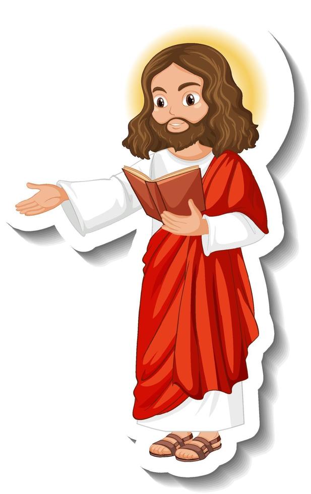 Jesus Christ cartoon character sticker on white background vector