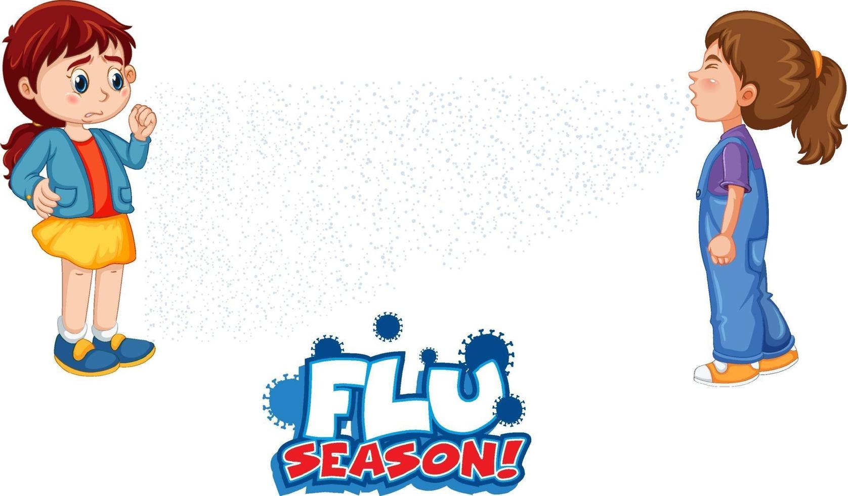 Flu Season font with a girl looking at her friend sneezing vector