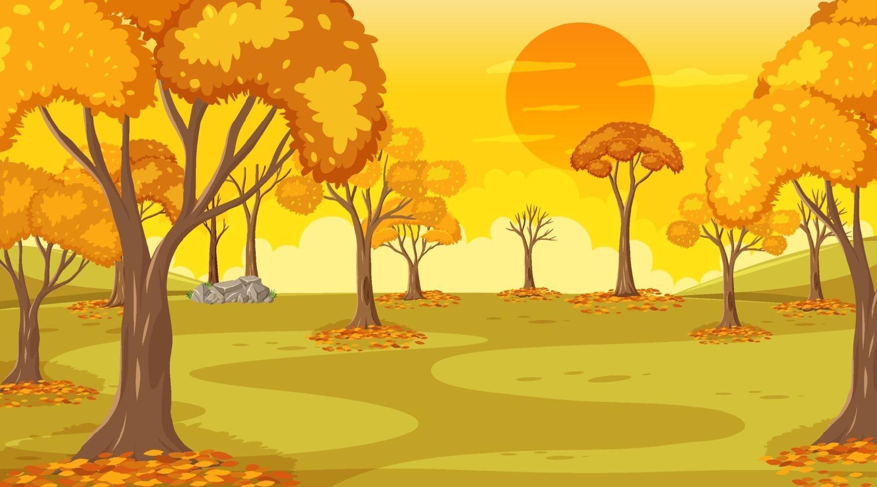 Empty park nature scene at sunset time vector