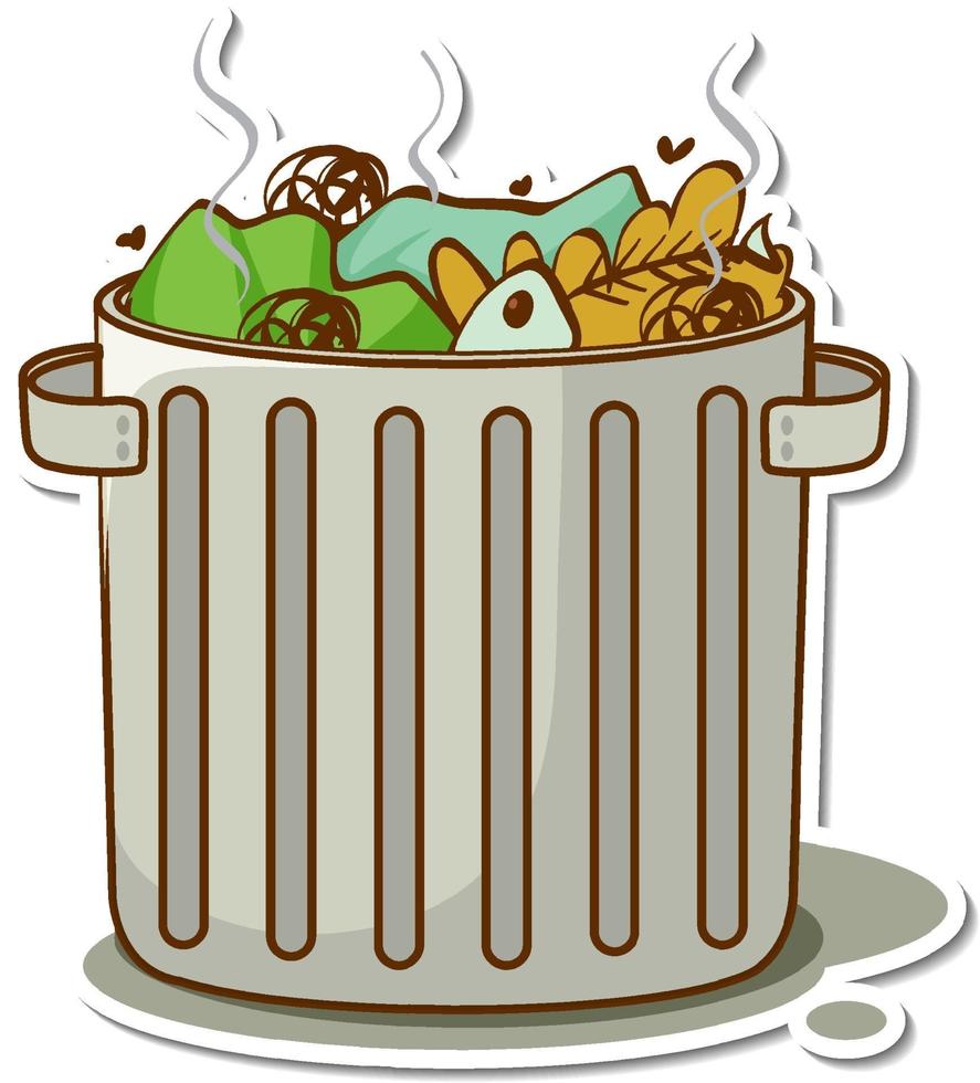 Trash in garbage can cartoon sticker vector