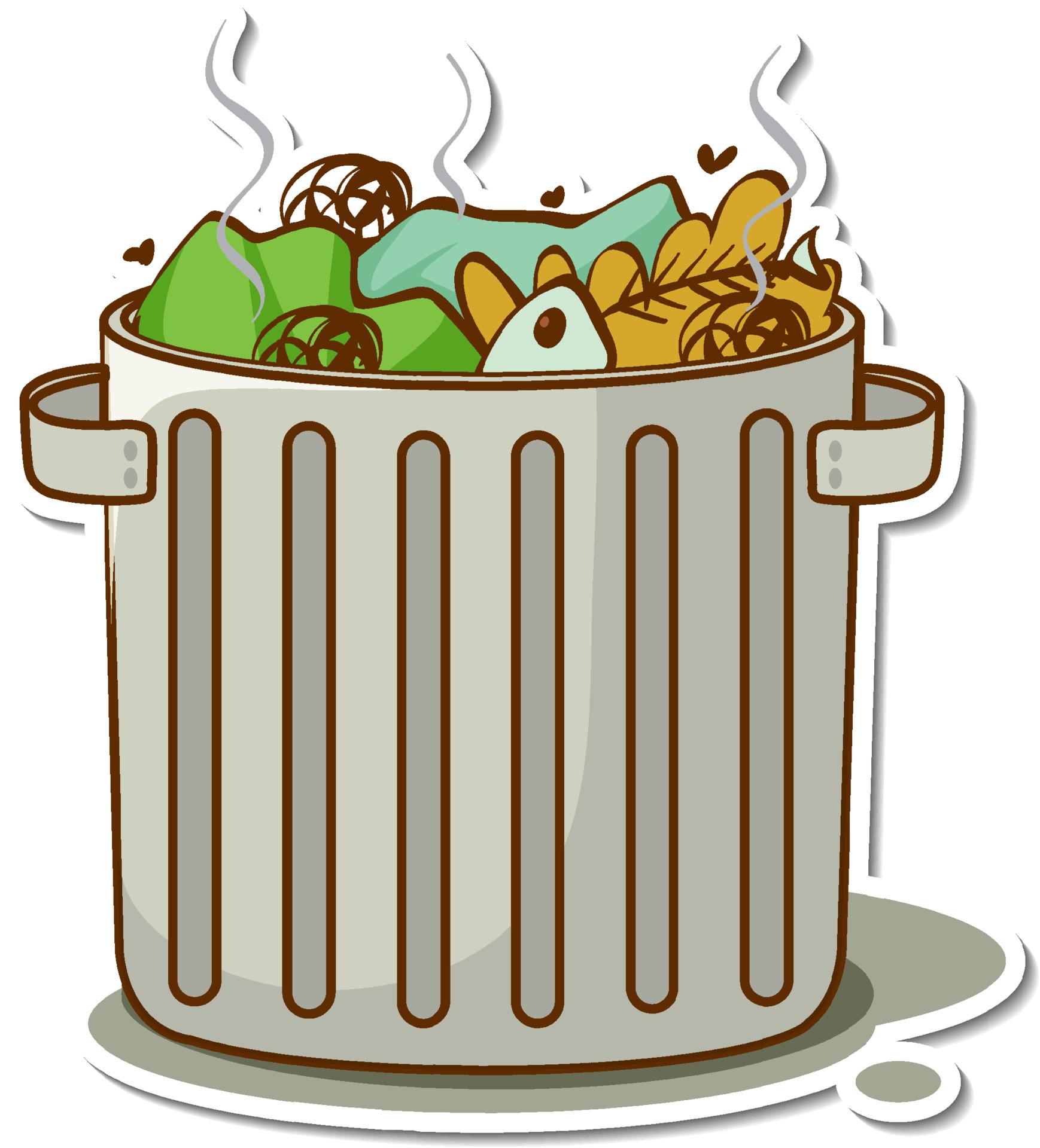 Trash in garbage can cartoon sticker 3215546 Vector Art at Vecteezy