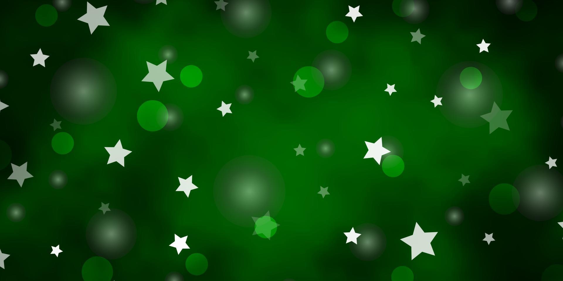 Fondo de vector verde oscuro con círculos, estrellas.