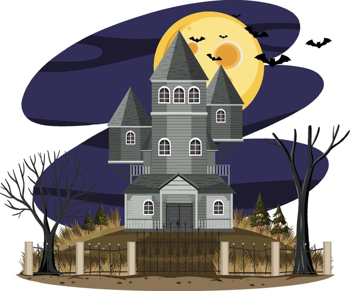 Haunted house at night scene vector