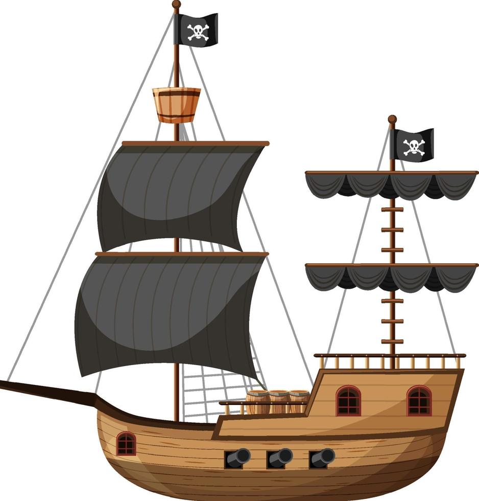 Barco pirata en estilo de dibujos animados aislado sobre fondo blanco. vector