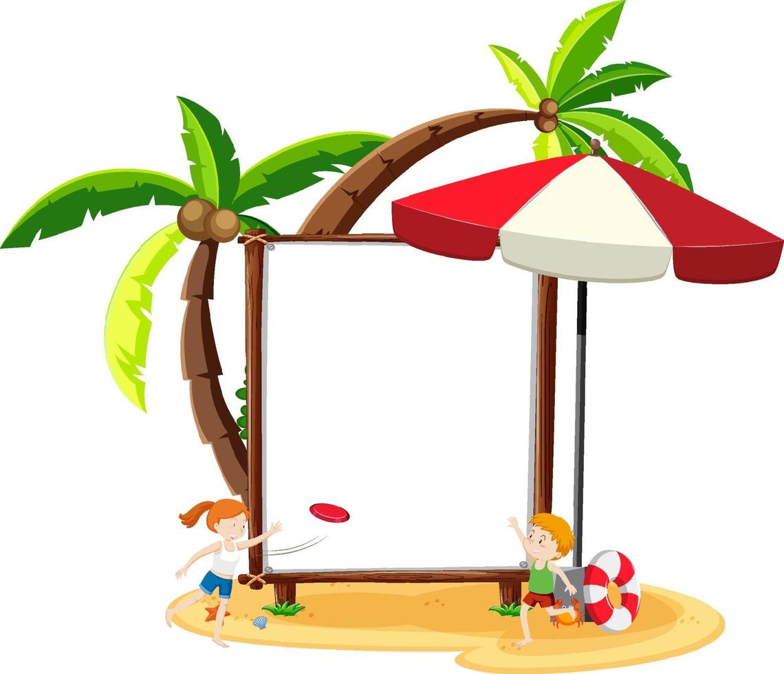 Summer beach theme with blank banner isolated on white background vector
