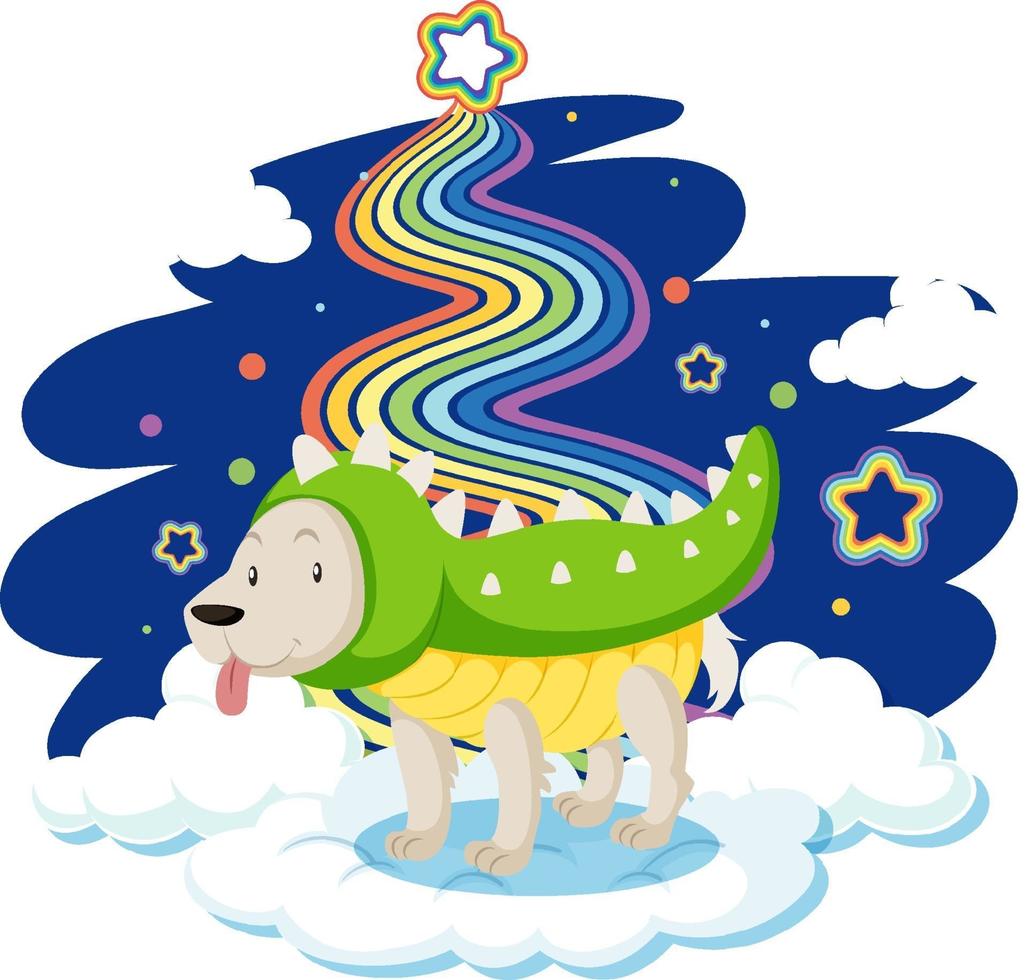 Cute dog standing on the cloud with rainbow vector