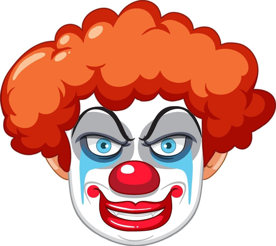 Cara de payaso espeluznante sobre fondo blanco. vector