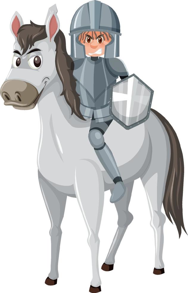 Knight riding horse cartoon character on white background vector