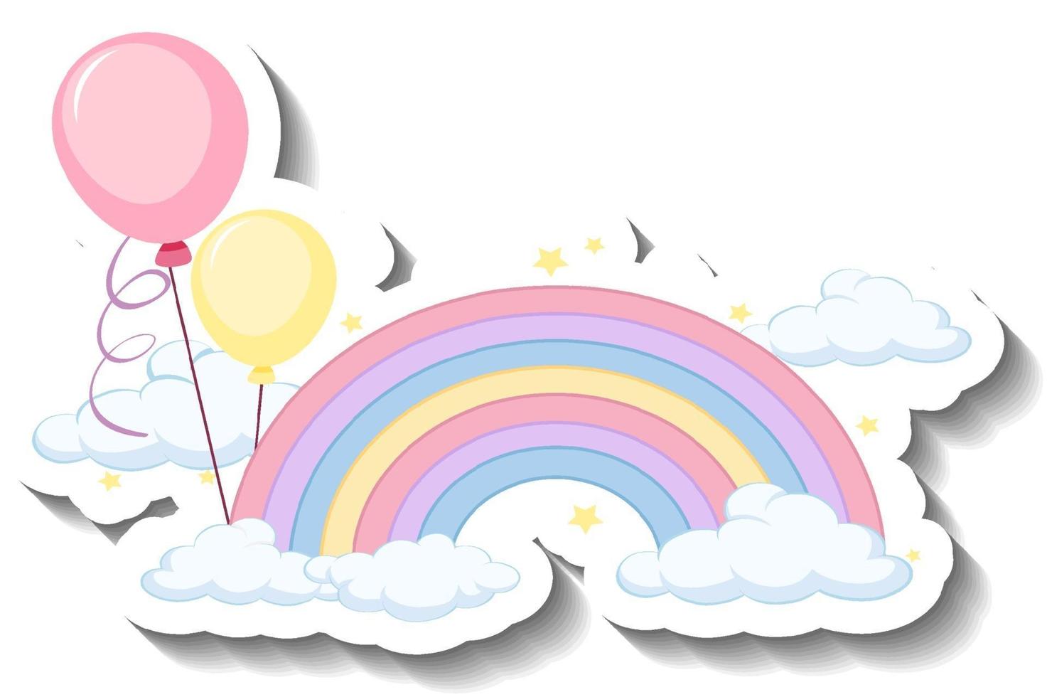 Isolated pastel rainbow with balloons cartoon sticker vector