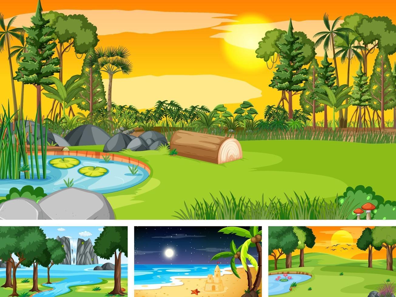 Four different scene of nature park and forest vector