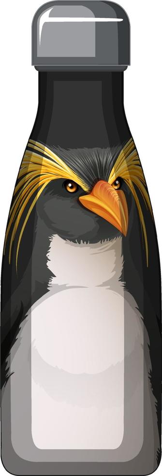 A black thermos bottle with penguin pattern vector