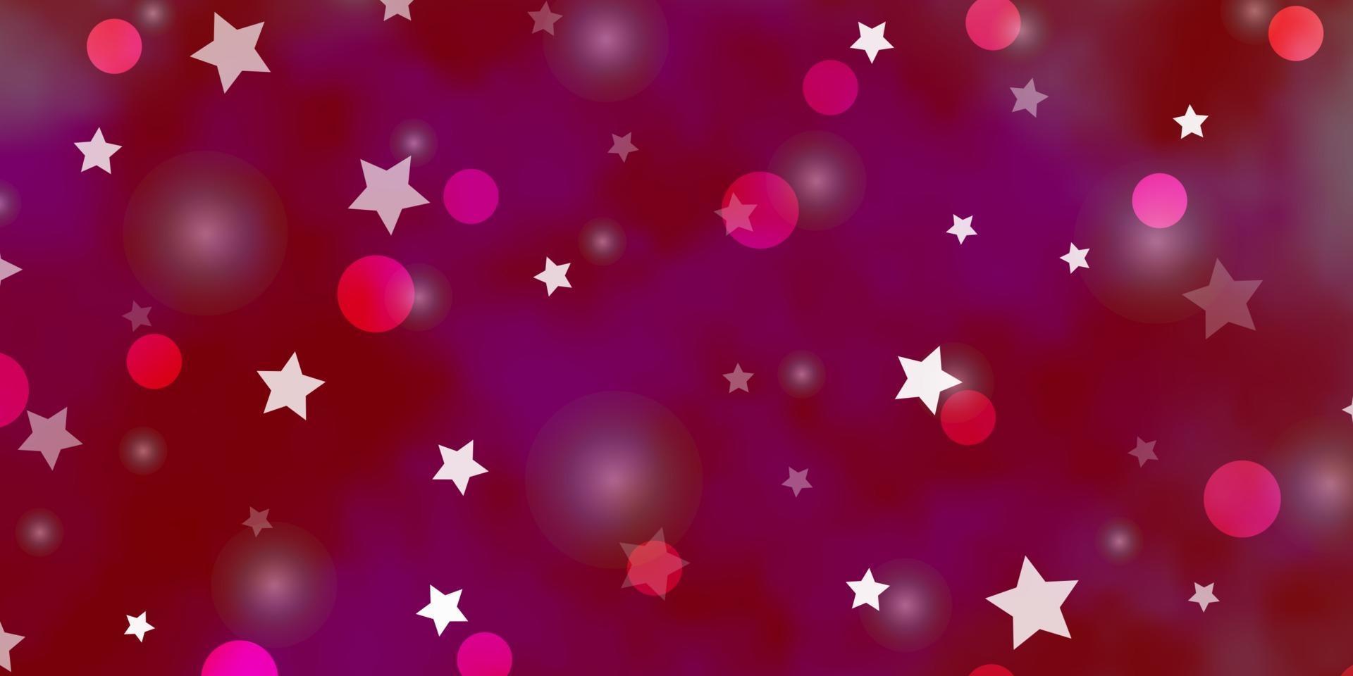 Telón de fondo de vector rosa claro con círculos, estrellas.