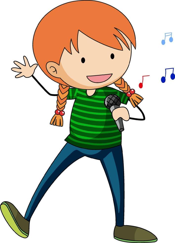 personaje de dibujos animados de doodle de canto de niña feliz aislado vector