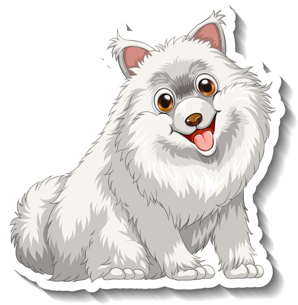Diseño de etiqueta con perro pomerania blanco aislado vector