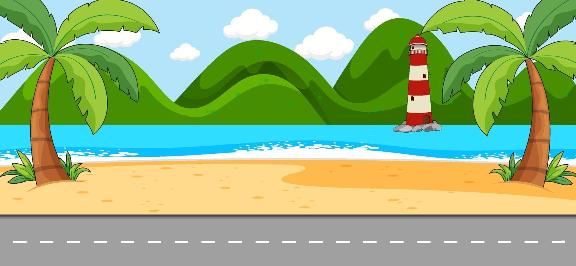 Empty scene with beach landscape and long street vector