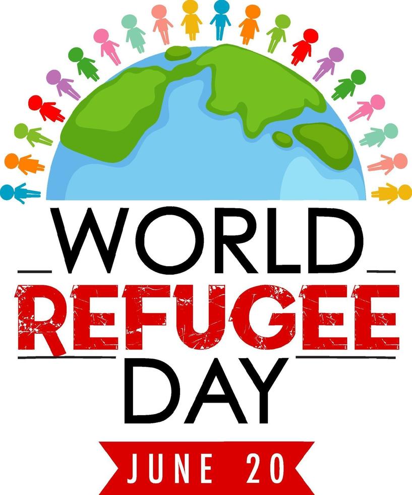 World Refugee Day banner with people around globe vector