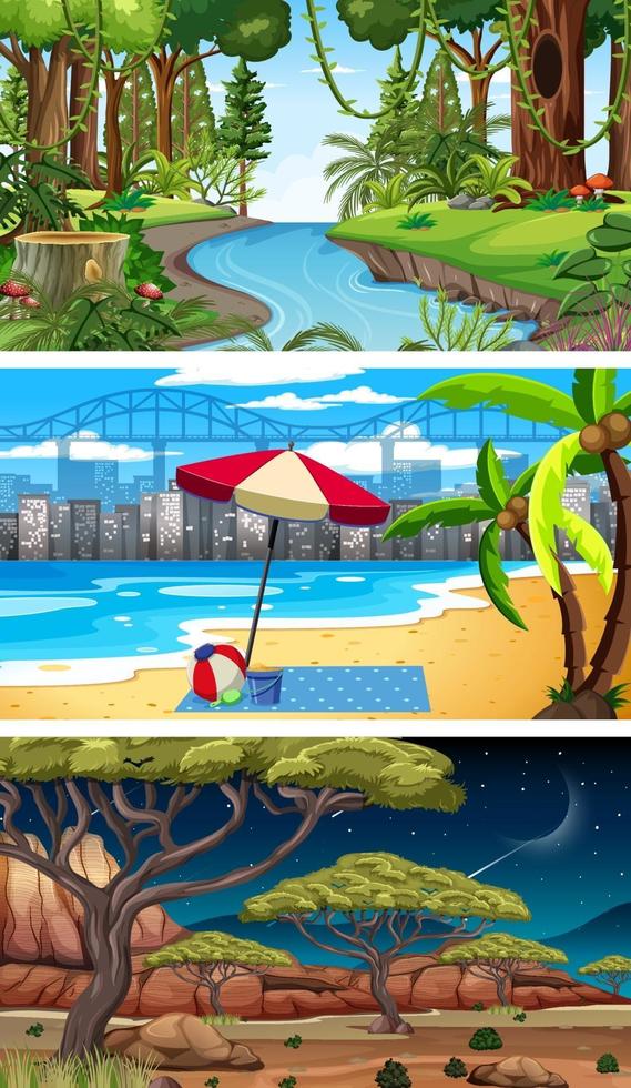 Three different nature horizontal scenes vector