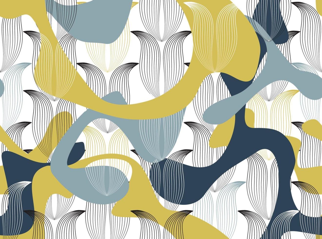 Abstract seamless floral linear pattern with flowing organic shapes vector